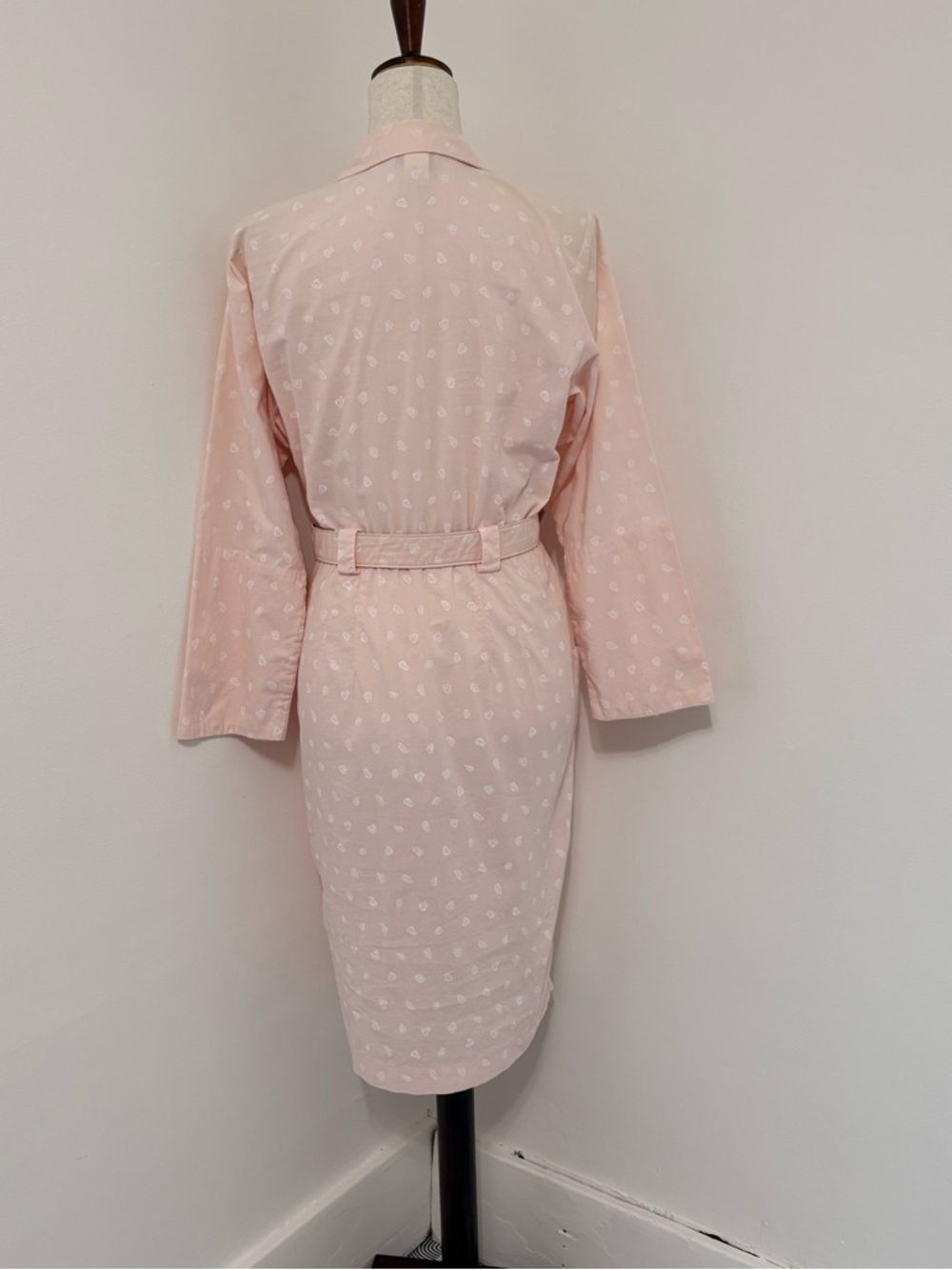 Vintage 80s Taurus ll Pink Leaf Print Belted 100% Cotton Dress Sz 10 - Picture 7 of 10